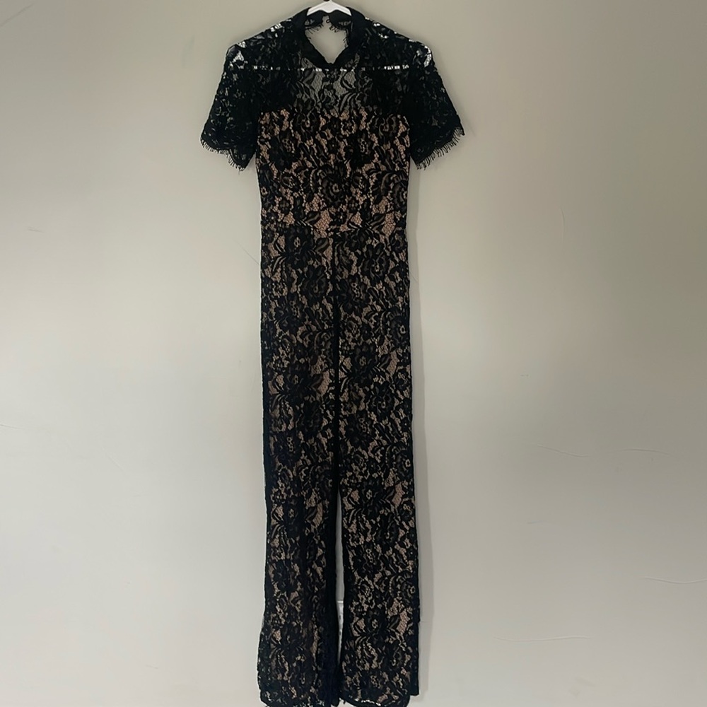 DO+BE Black Lace Overlay Nude Lined Jumpsuit